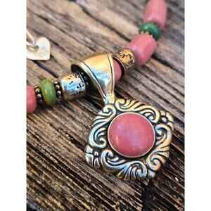 Vintage CD Navajo Pink Rhodonite Turquoise Sterling Silver Pendant Necklace